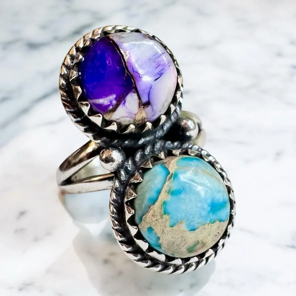Ice Blue & Purple Dahlia Mohave Turquoise Ring (5.75)